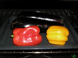 aubergines and bell peppers on the grill